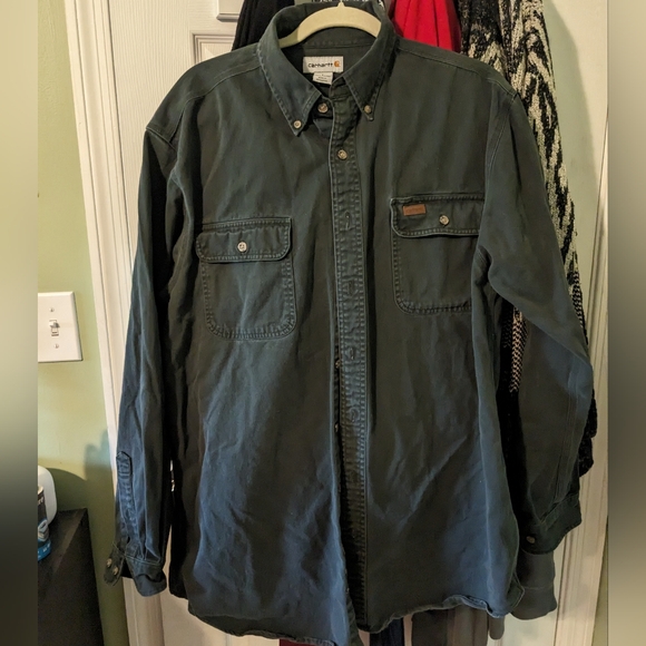 Carhartt dark green button down size large tall - Picture 1 of 3